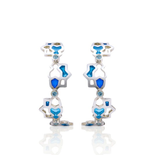 Delight Blue Large Silver Hoop Earrings