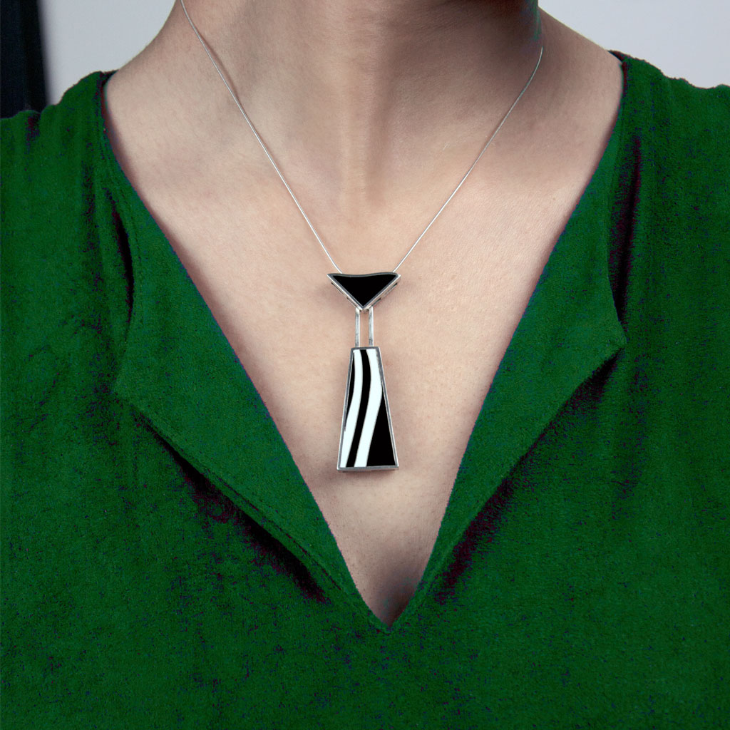 Flow Black and White Silver Drop Pendant