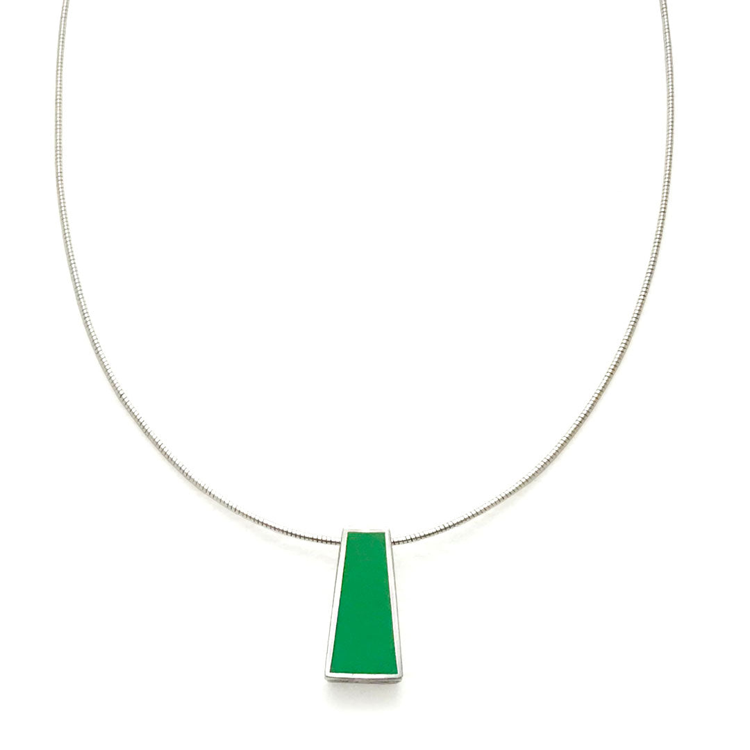 Handmade sterling silver pendant with green enamel made by jewellert artis Mahroz Hekmati