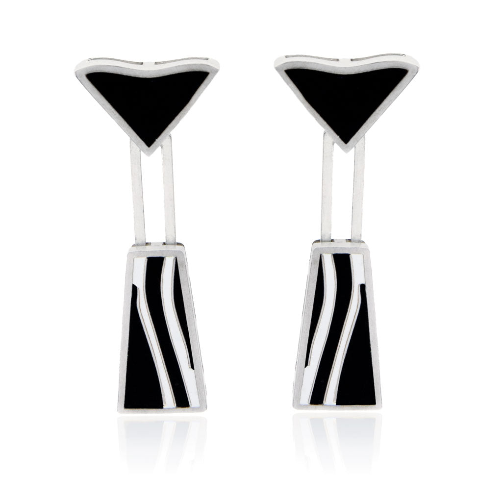 Flow Black and White Silver Drop Earrings