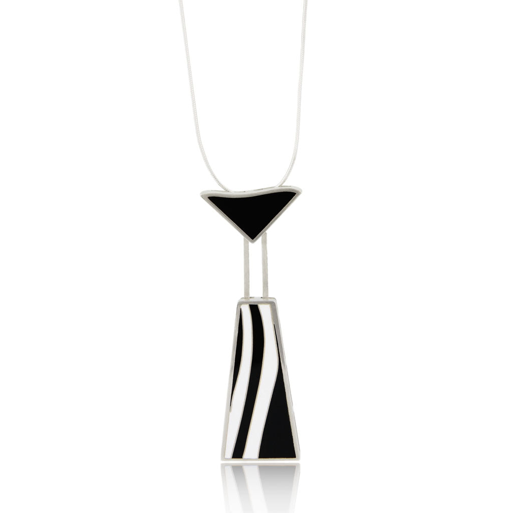 Flow Black and White Silver Drop Pendant