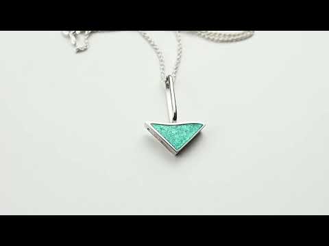 Close-up of Ocean Whisper Pendant showing luminous turquoise kiln-fired vitreous enamel on sterling silver.