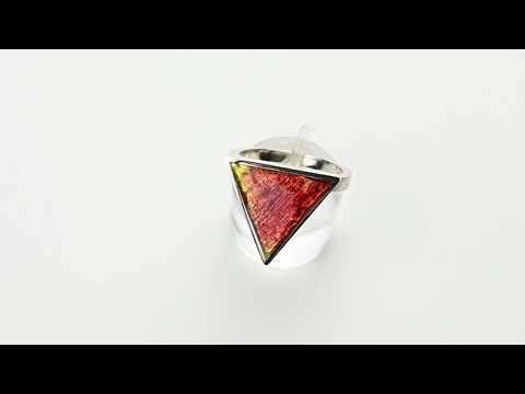Video of Sunset Ember Ring highlighting the sculptural triangular top and handcrafted sterling silver band.