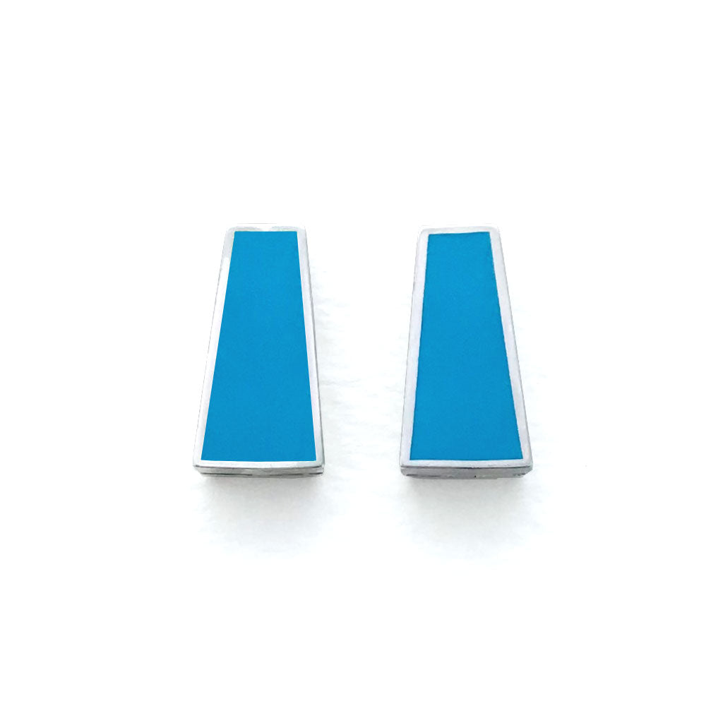 Turquoise blue enamel and silver stud earrings. made by Mahroz Hekmati