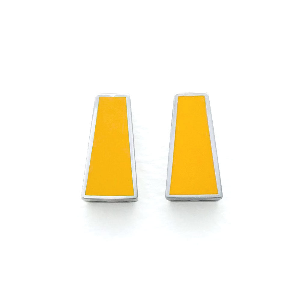 Yellow opaue enamel and silver stud earrings. designed by Mahroz Hekmati