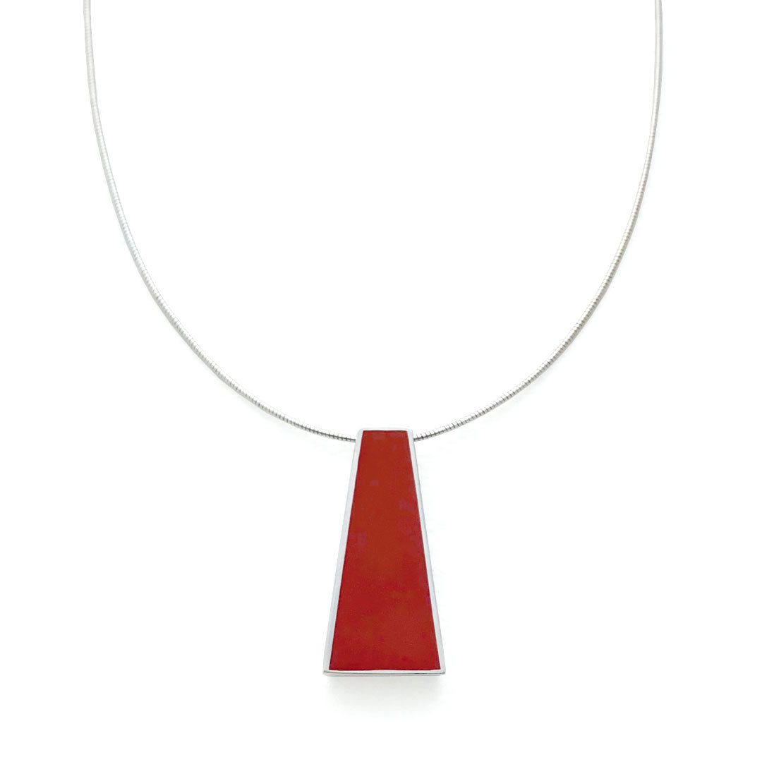 silver pendant embellished with opaque red enamel. handmade by Mahroz Hekmati