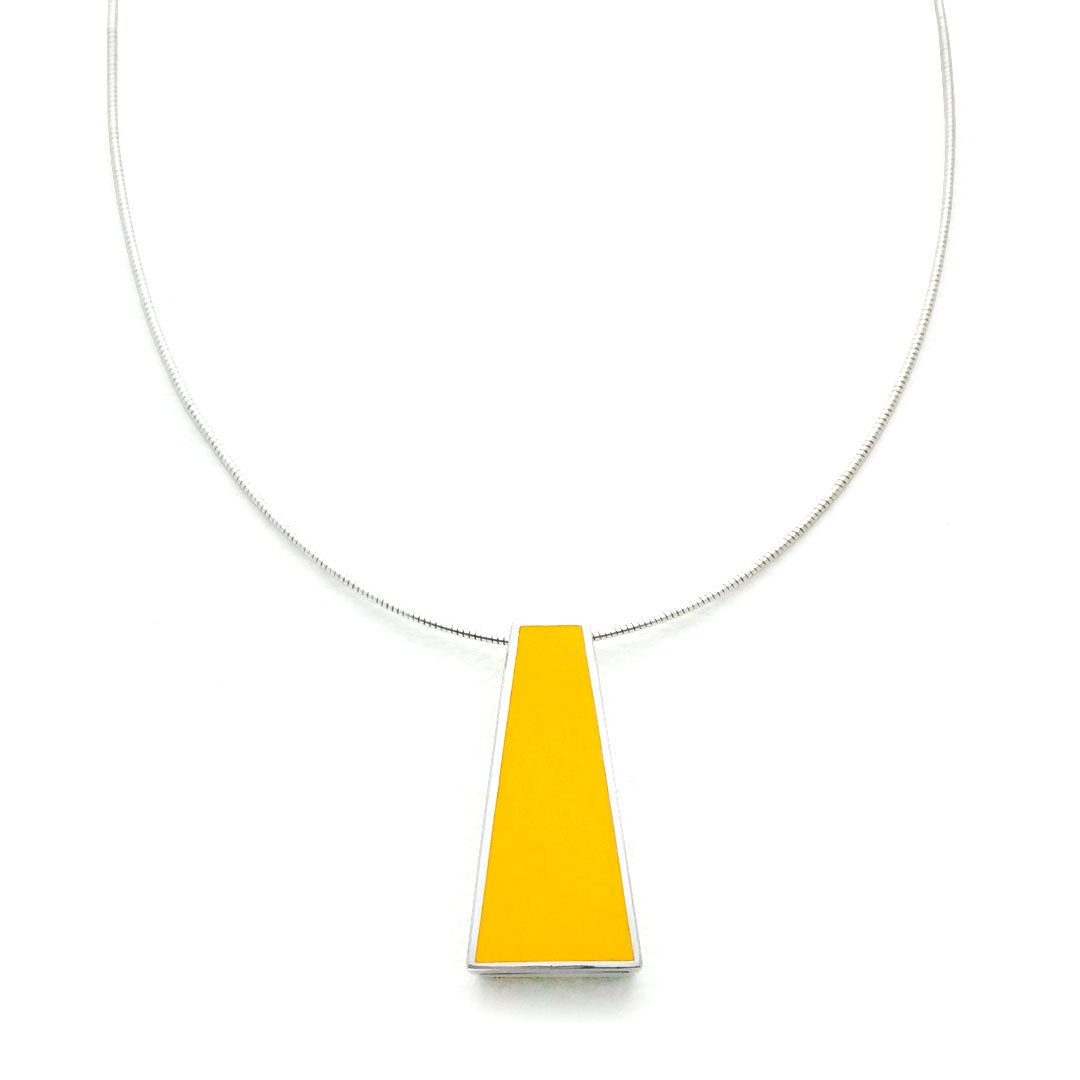 Yellow vitreous enamel and sterling silver pendant with snake chain. made by Mahroz Hekmati