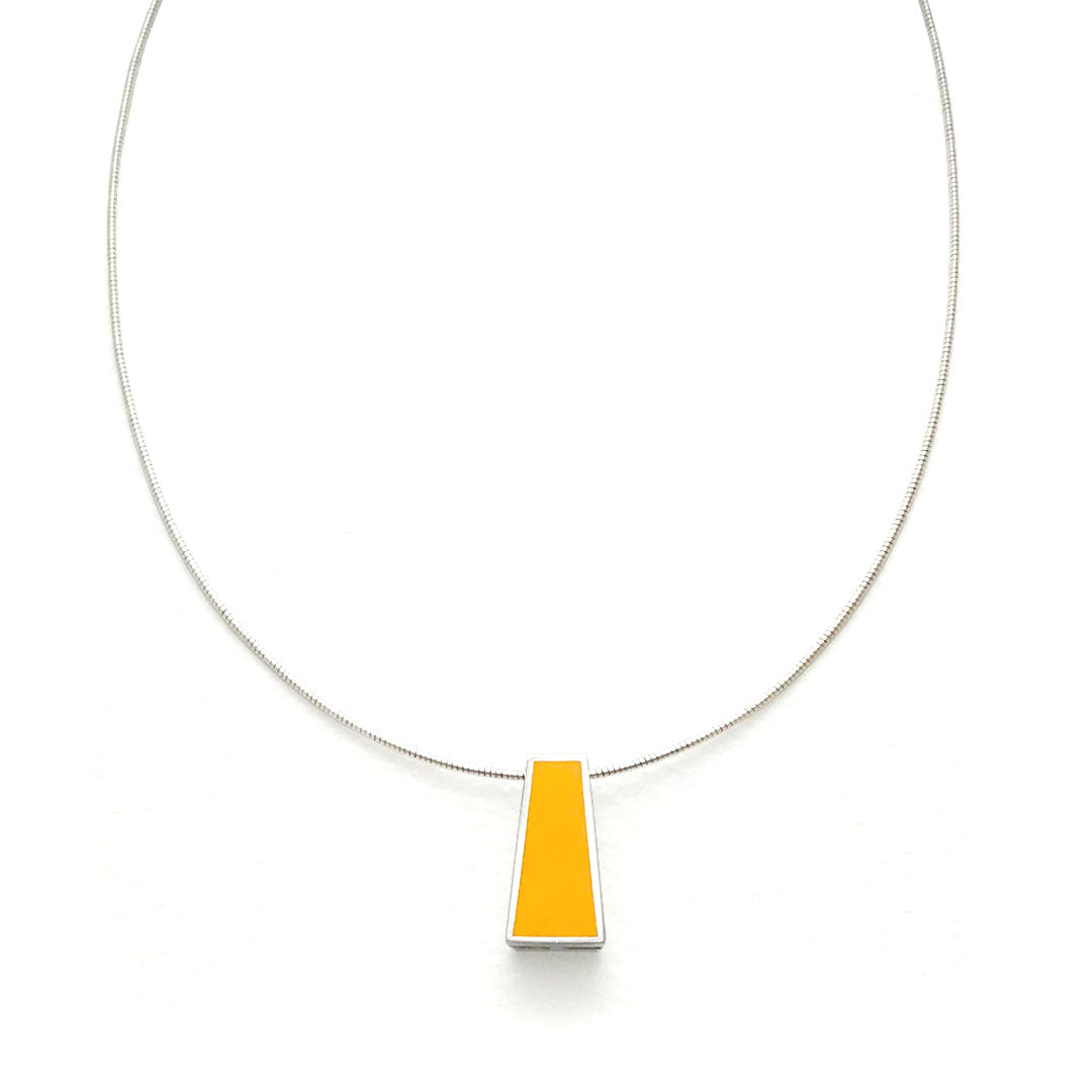 Yellow vitreous enamel silver pendant pendant with snake chain.