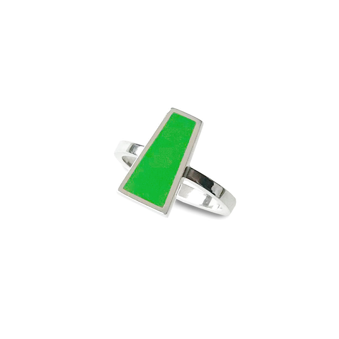 Soliter green enamel and sterling silver ring. designed by Mahroz Hekmati
