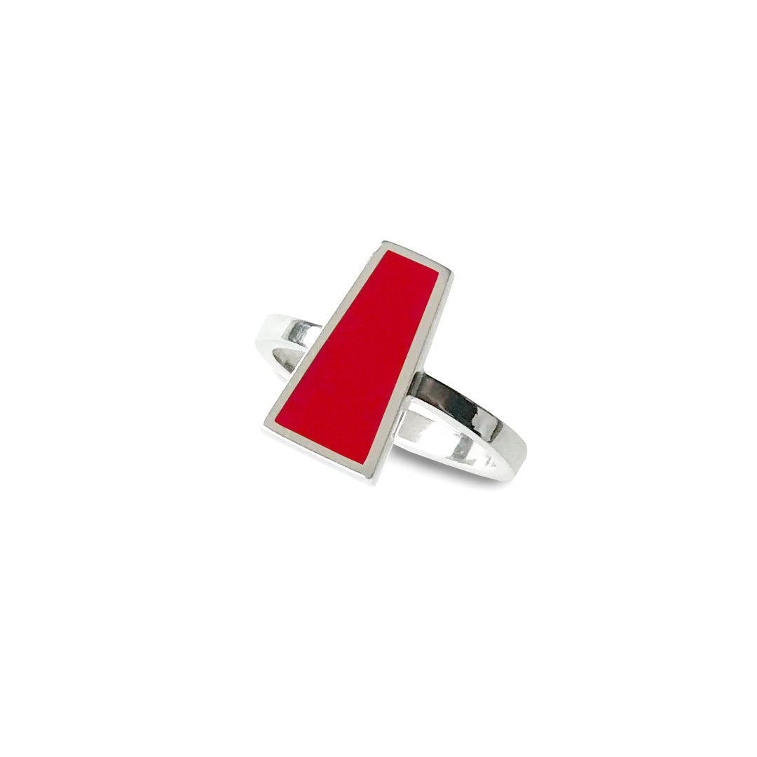 Designer sterling silver with red vitreous enamel. Henadmade in united Kingdom