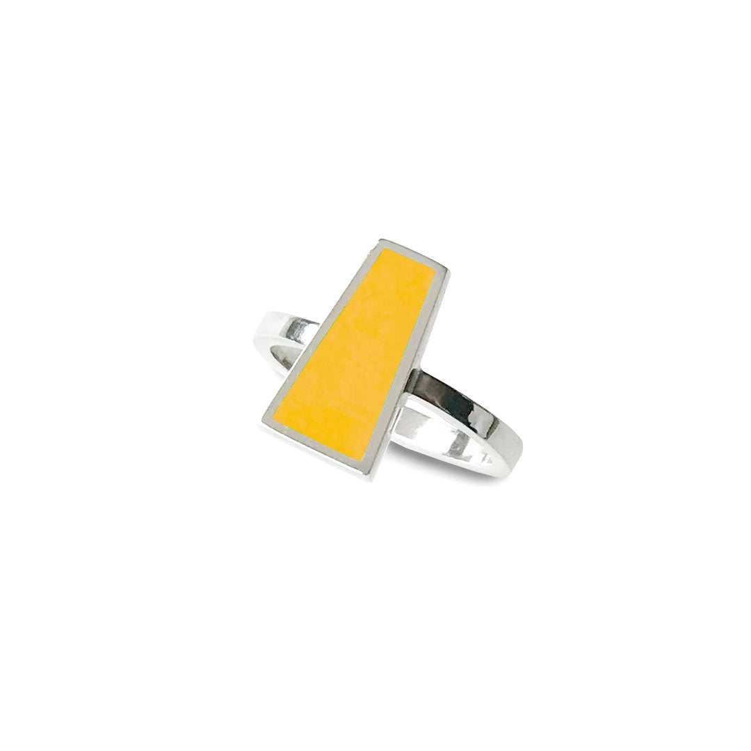 Solitaire silver and yellow enamel ring. handmade by Mahroz Hekmati
